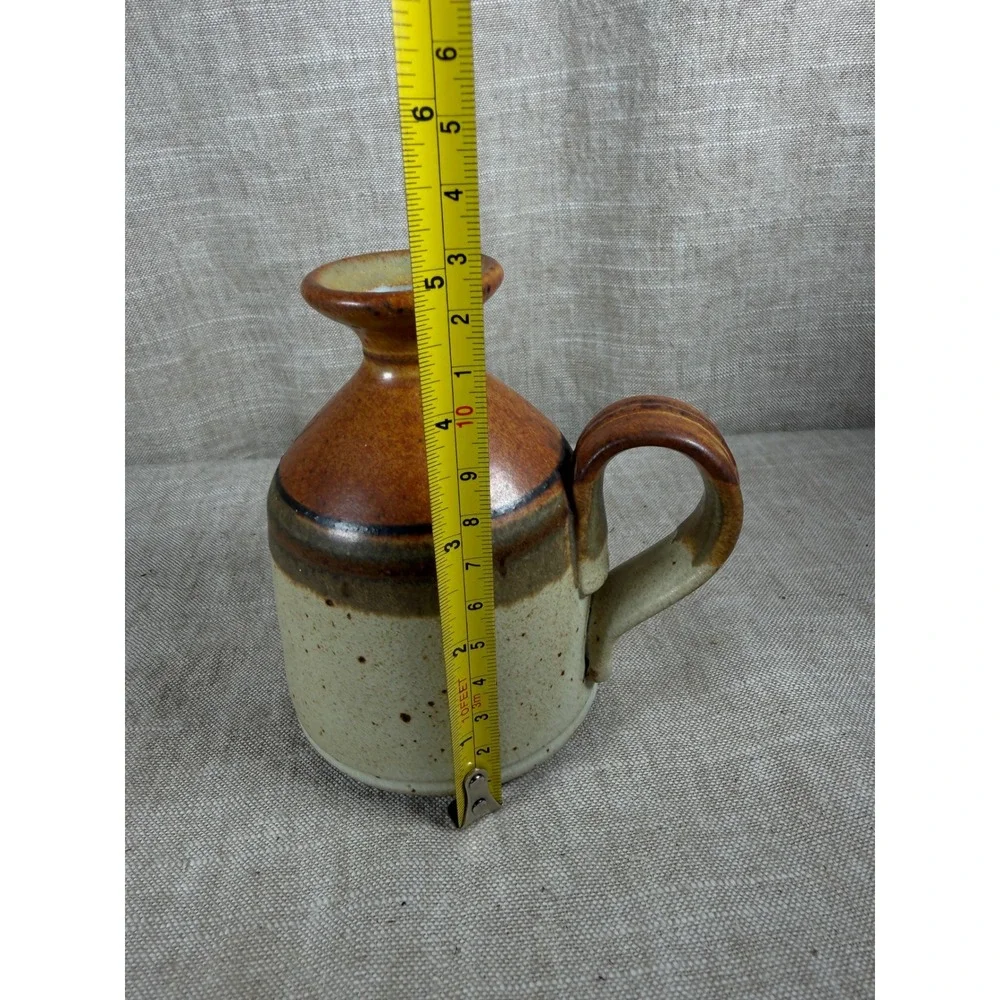 Stearns Pottery Handled Bud Vase Good Vintage Brown Cream Speckled Stoneware Jug